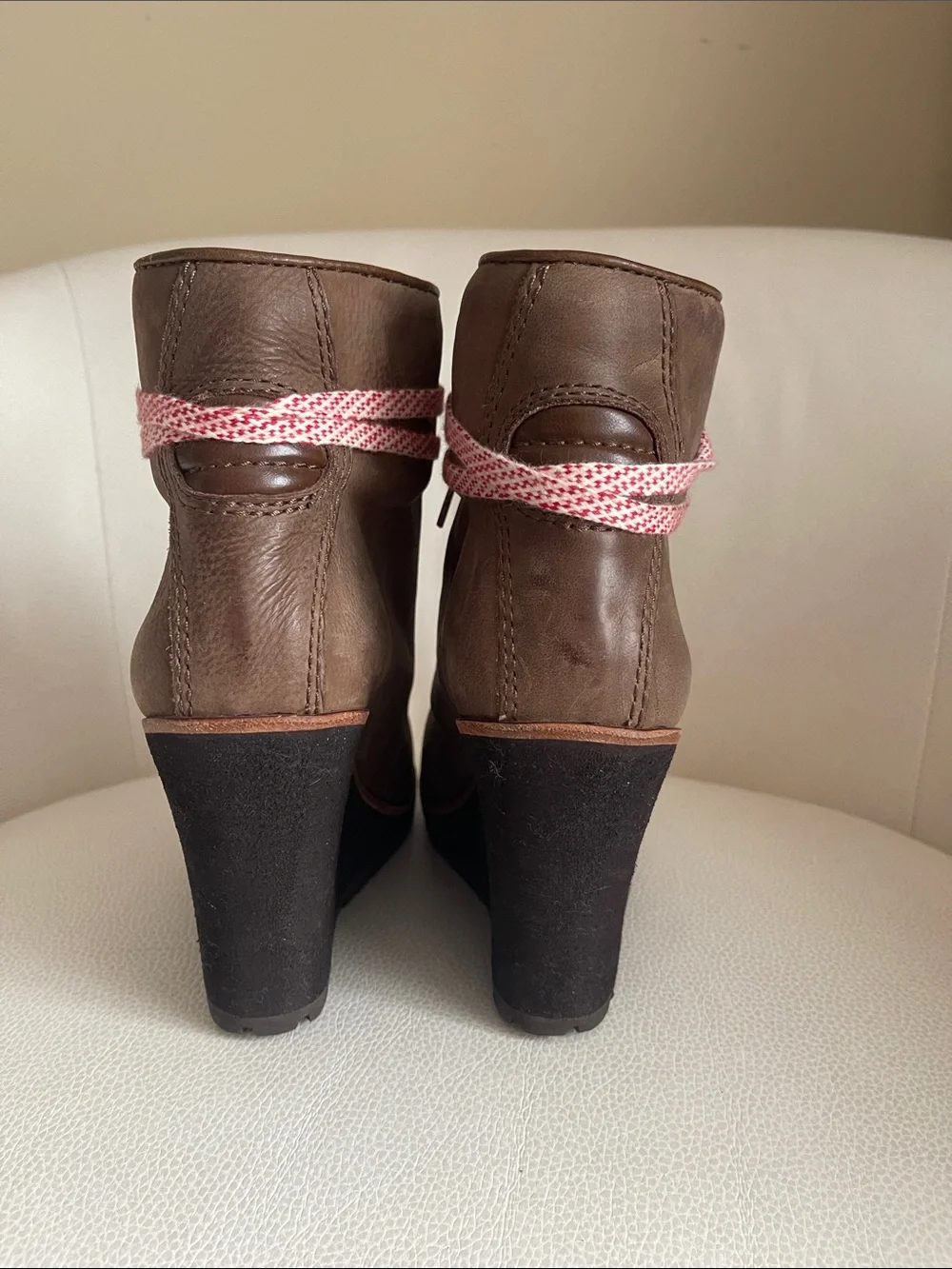 Ash Zenith lace-up wedge hiking boots Women's Brown Wedge Ankle Boots with Pink